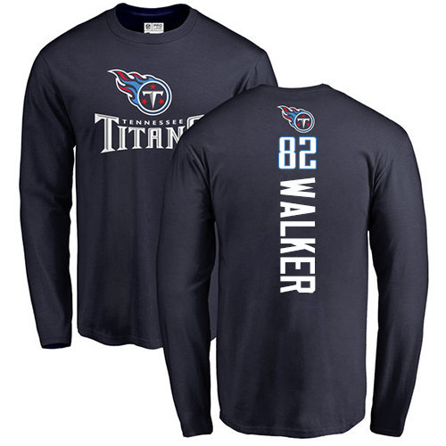 Tennessee Titans Men Navy Blue Delanie Walker Backer NFL Football #82 Long Sleeve T Shirt